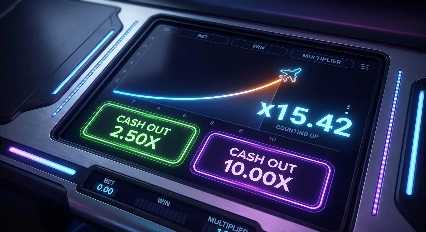 Schermata di gioco stile Aviator Interfaccia tipo Aviator con grafico in salita e pulsanti cash out