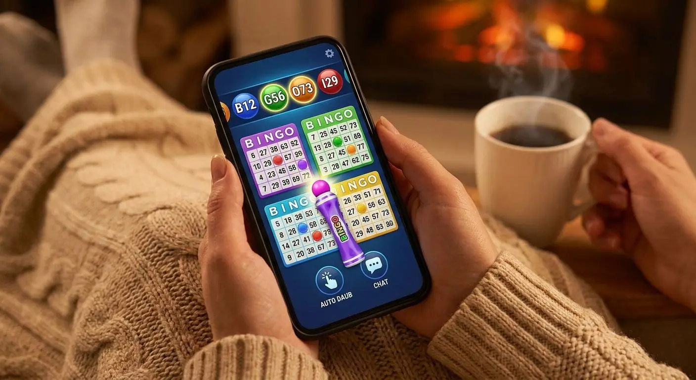 Utente che usa il bingo online da smartphone con cartelle visibili