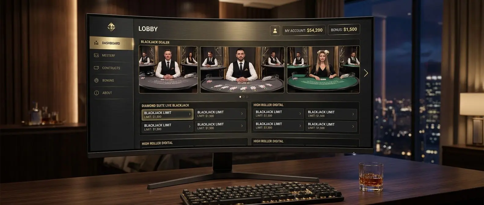 Lobby blackjack con tavoli live e online in panoramica