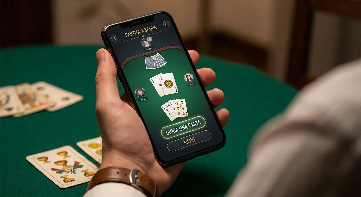 Smartphone con interfaccia mobile per gioco di carte in stile Scopa