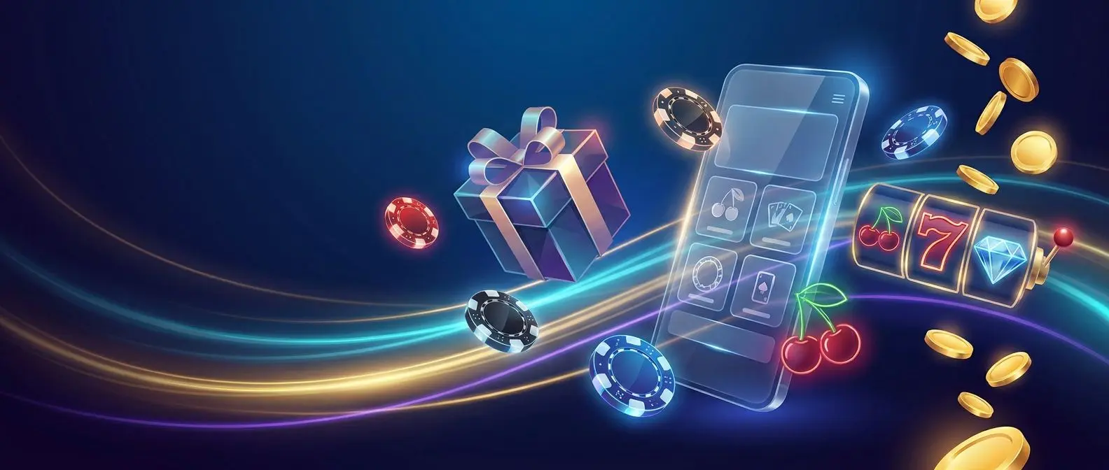 Banner promozionale con regalo, chip e icone digitali in stile premium
