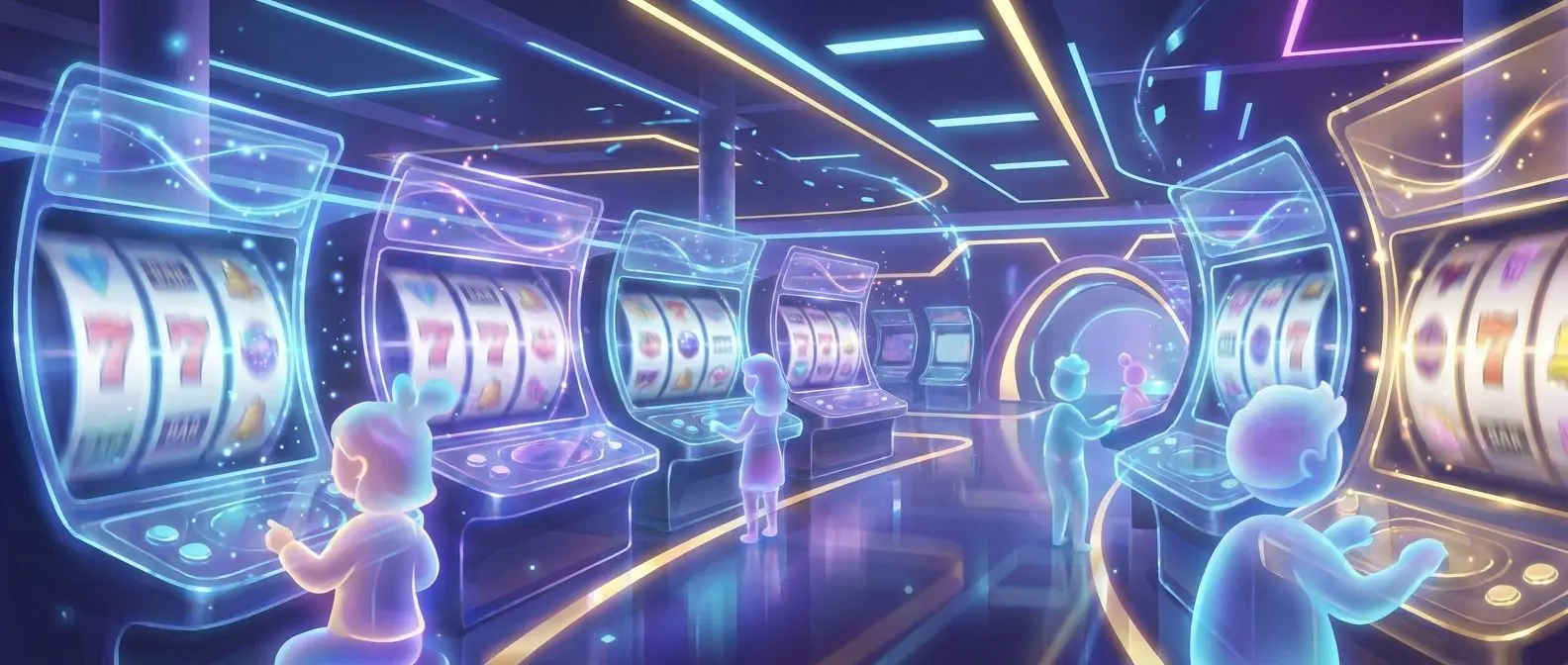 Lobby virtuale moderna con rulli in movimento e atmosfera di intrattenimento digitale