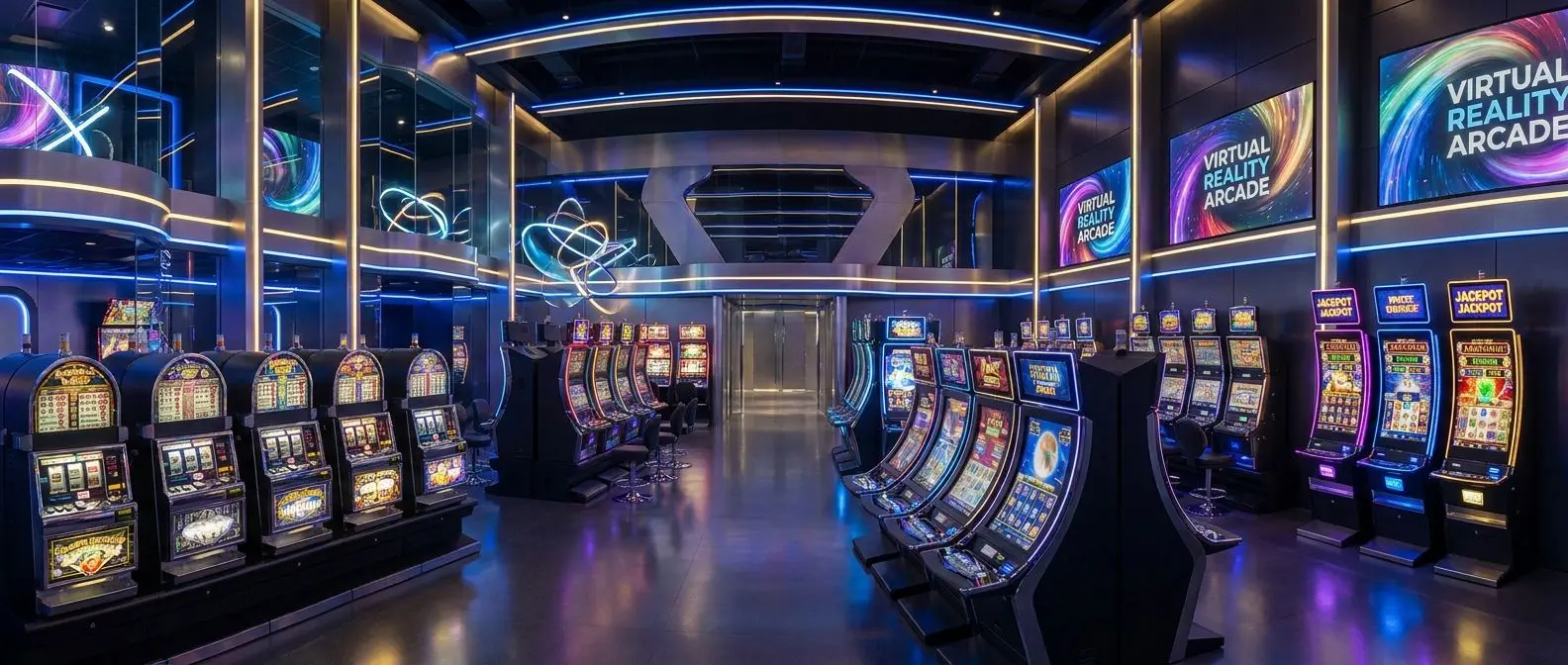 Lobby virtuale con diversi tipi di slot machine digitali