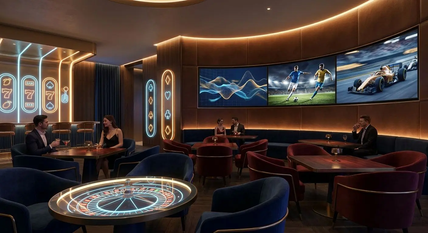 Atmosfera premium di gioco online in stile italiano con elementi sportivi e tavoli digitali