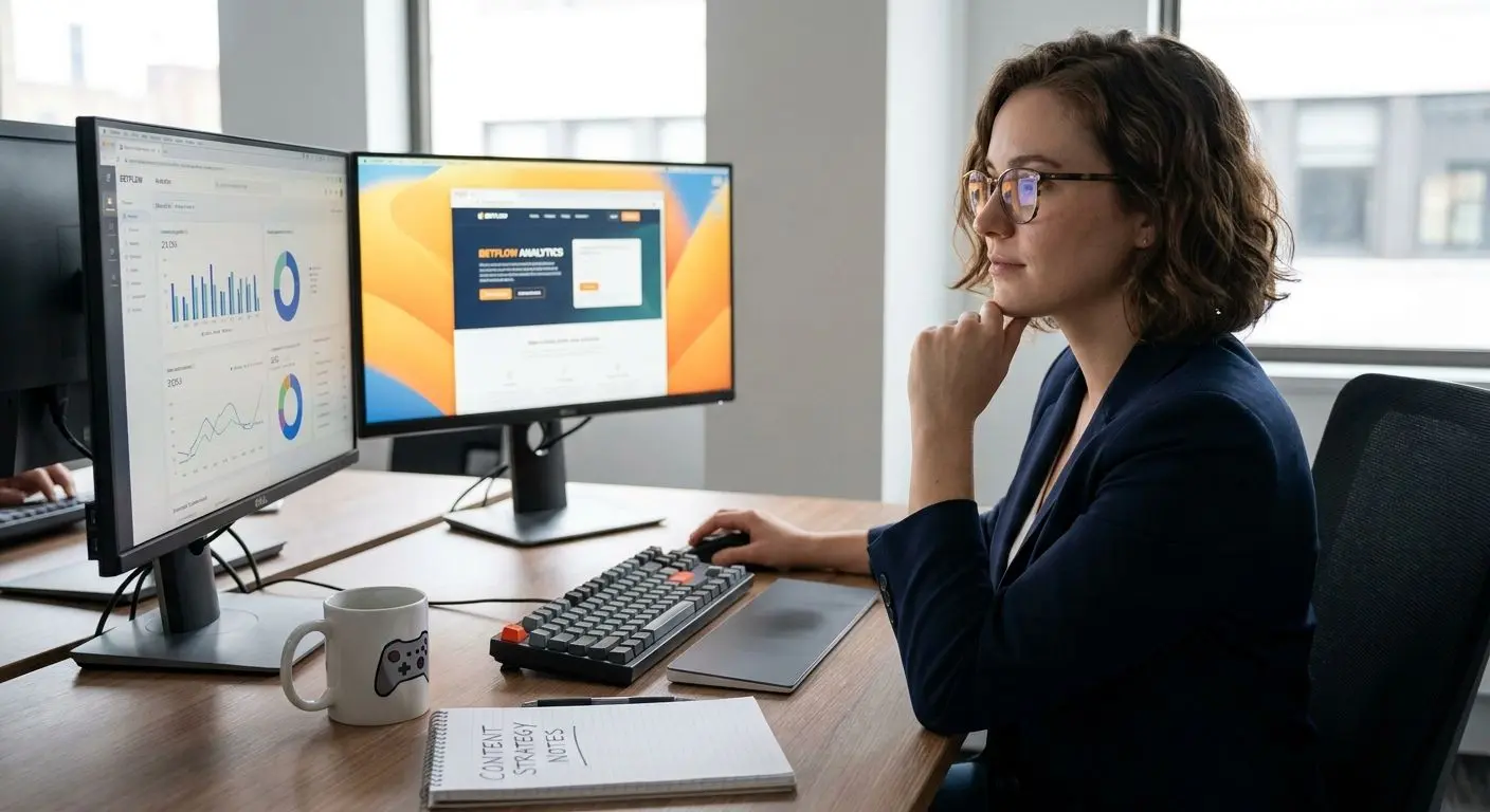Analista di contenuti digitali al computer in ufficio