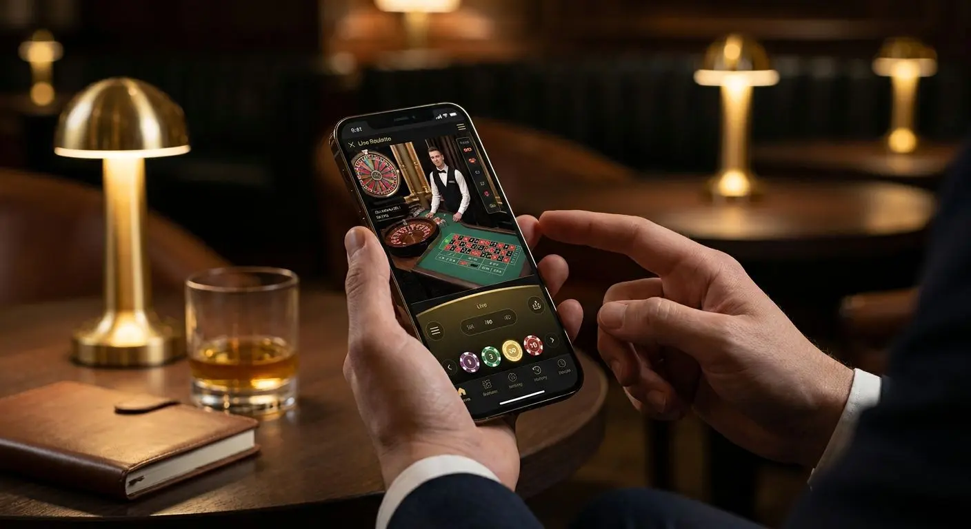 Utente su smartphone con tavolo live ottimizzato per mobile