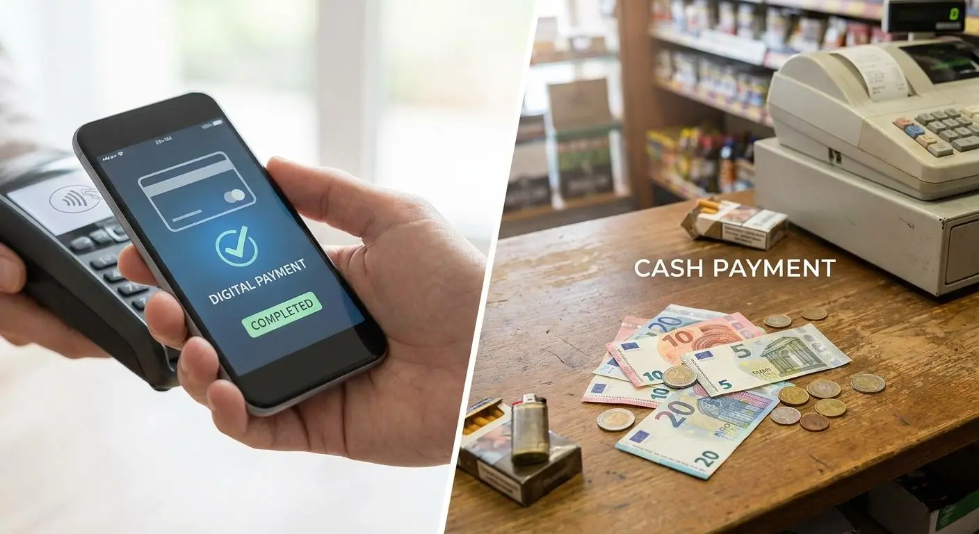 Confronto tra pagamento da smartphone e contanti in tabaccheria