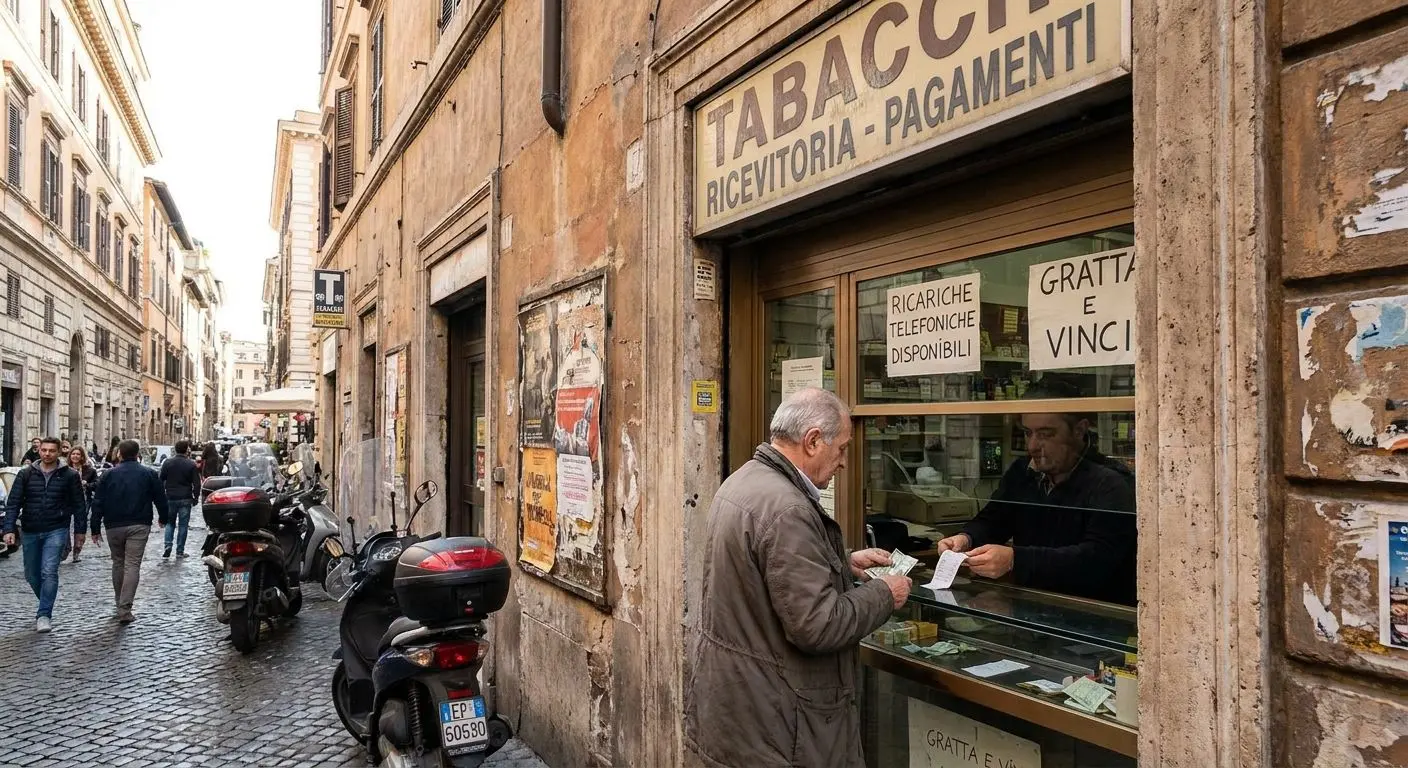 Cliente che effettua una ricarica in una tabaccheria italiana