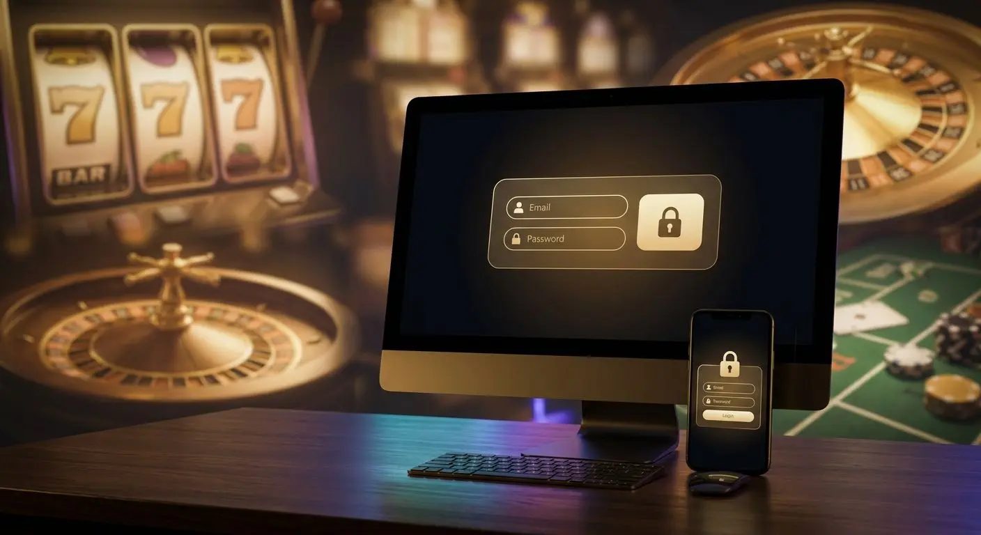 Accesso sicuro a piattaforma online da desktop e mobile con atmosfera premium