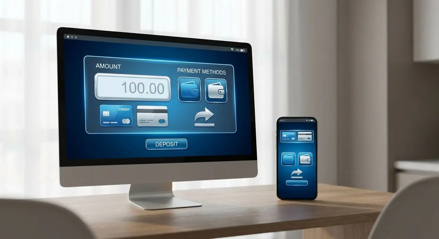Schermata stilizzata di deposito con carte ed e-wallet