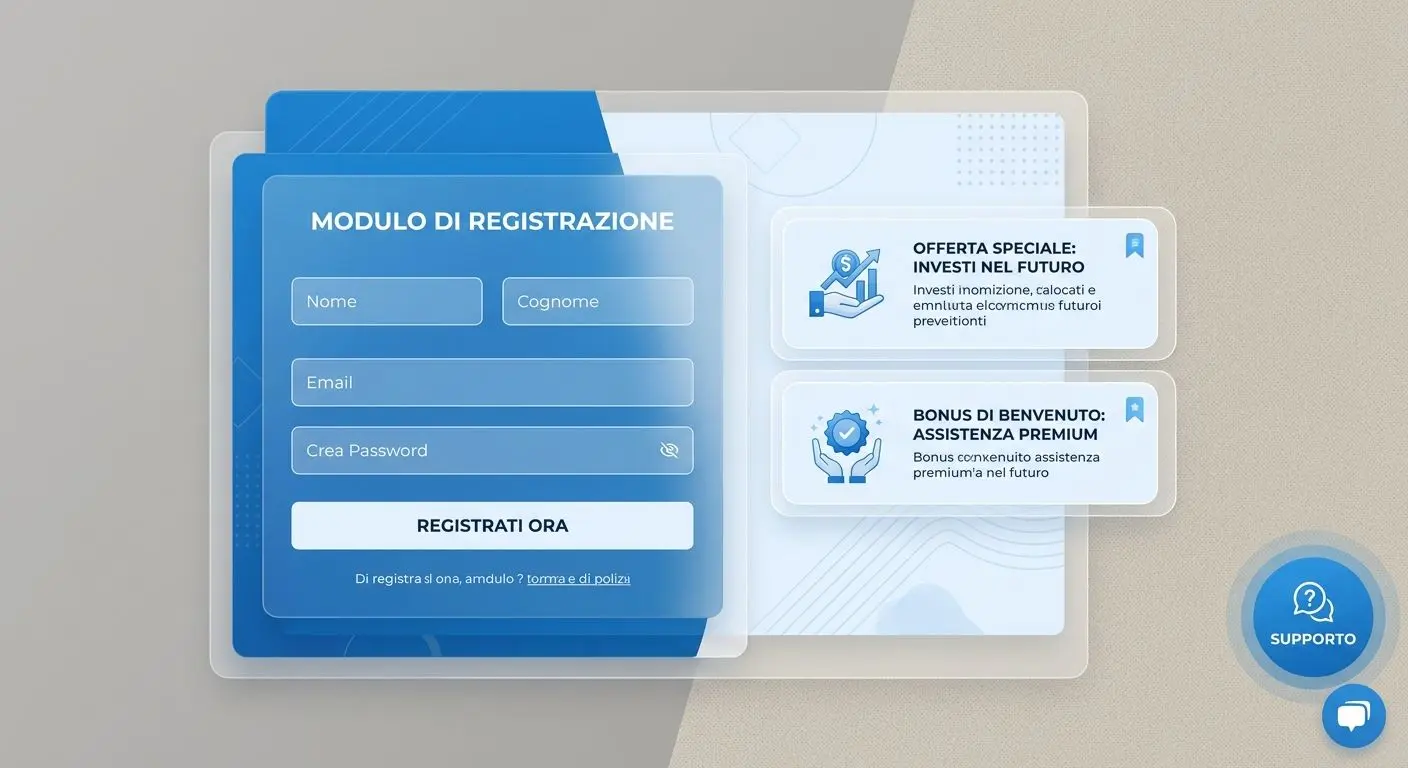 Collage con registrazione, bonus e supporto su interfaccia web