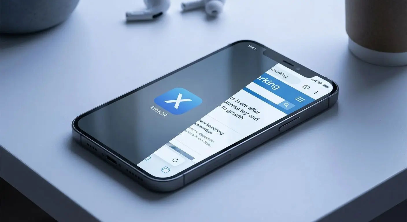 Smartphone con errore app e browser mobile funzionante