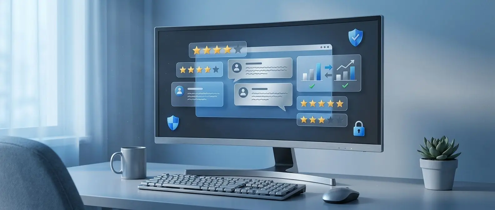 Schermo con recensioni e stelline in stile analitico