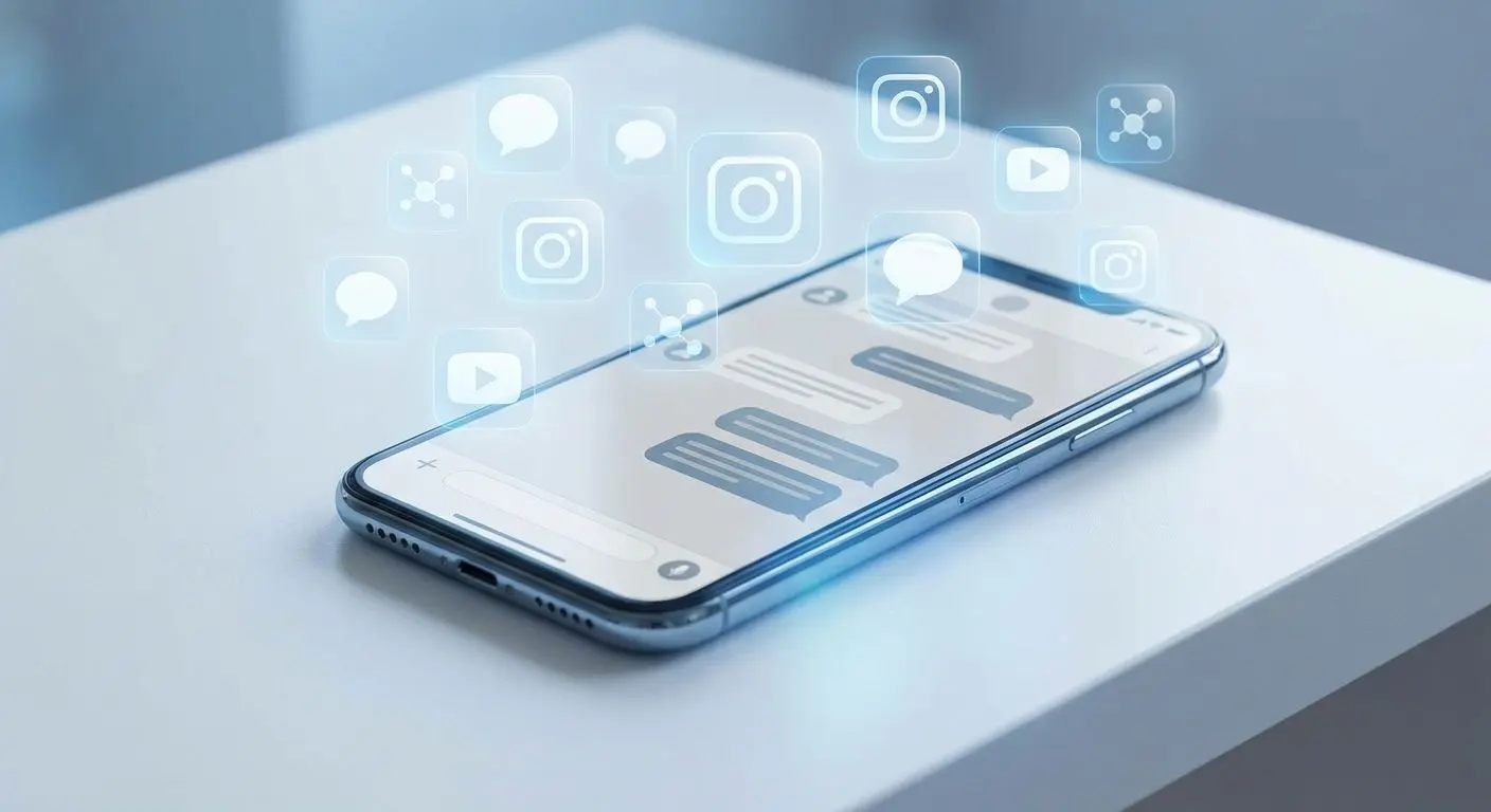 Smartphone con icone social in stile informativo