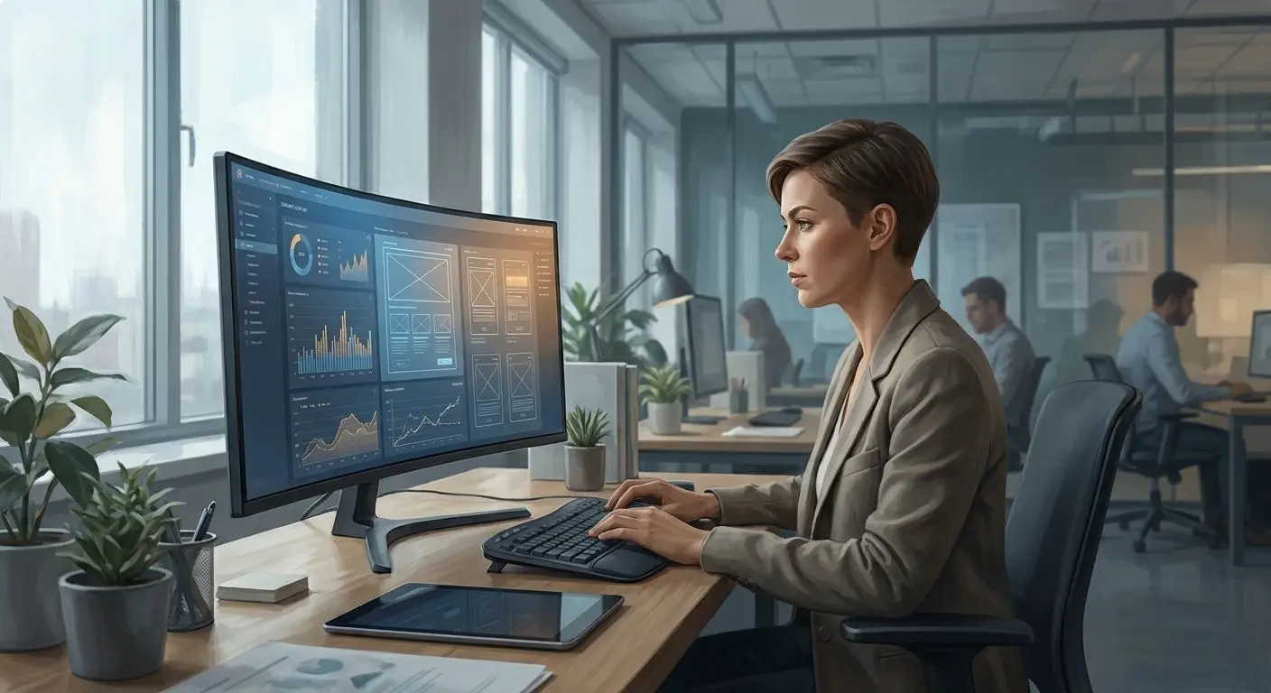 Esperto di contenuti digitali al lavoro davanti a uno schermo