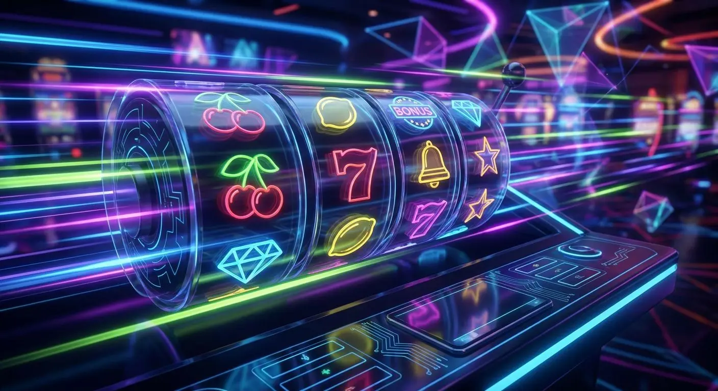 Illustrazione di slot moderne con simboli bonus e colori vivaci